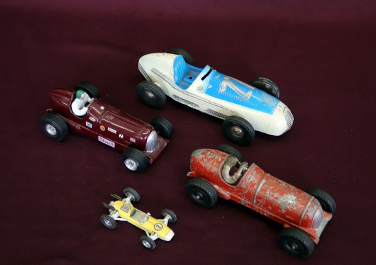 (4) race cars - Maserati Racer, Hubley Kiddie Toy & 2 scale replicas