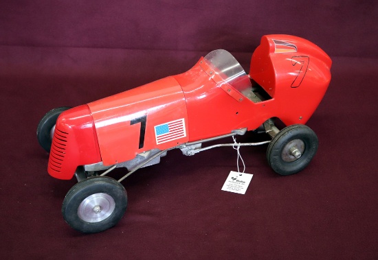 20" red topped, single cylinder engine racer with Sieberling Speed Chief tires
