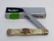 KA-BAR MODEL LJN90 #142 SINGLE BLADE DOG HEAD KNIFE AND BOX