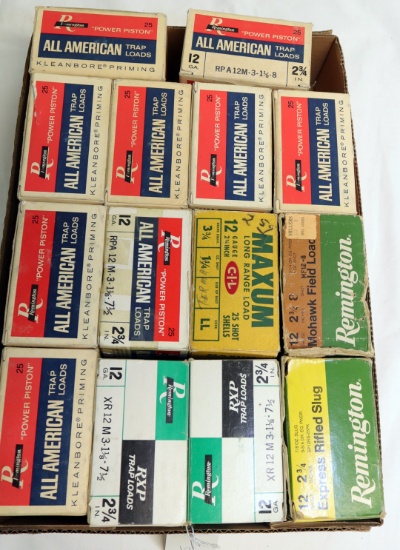 (12) FULL BOXES OF 12 GAUGE TRAPLOADS AND OTHER MISC. AMMO