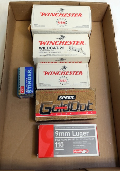 9MM , 40 S&W, 380 AUTO, FULL BOX OF 22 WILDCAT