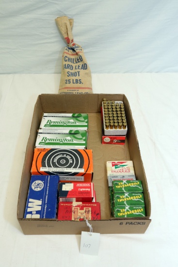 SOME 22'S, 2 FULL BOXES OF 44 REM MAG, ANOTHER BOX OF 44 MAG 240 GR, AND OT