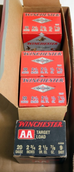 (3) FULL BOXES OF 20 GAUGE 7.5 SHOT AND A FULL BOX OF 20 GAUGE 9 SHOT