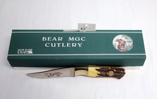 BEAR MGC 7.5" 1993 KNIFE CLUB #361 STAG HANDLED STRAIGHT  KNIFE