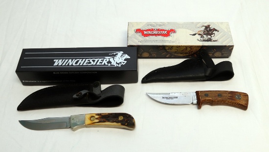 WINCHESTER 8" STAG HUNTING KNIFE AND SHEATH AND A WINCHESTER WOOD HANDLE 8"
