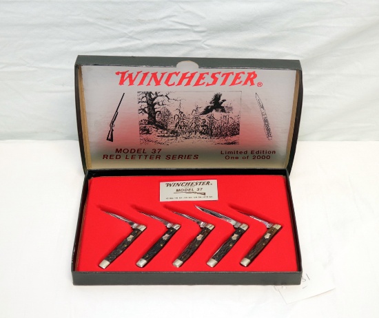 WINCHESTER MODEL 37 REDLETTER SERIES 1/2000 (5) FOLDING STAG HANDLED KNIVE