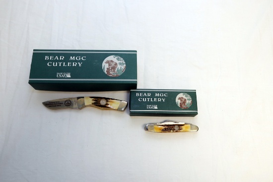 1994 NKCA STRAIT KNIFE 6" #20 BY BEAR MGC AND BEAR MGC 1993 STAG HANDLED #
