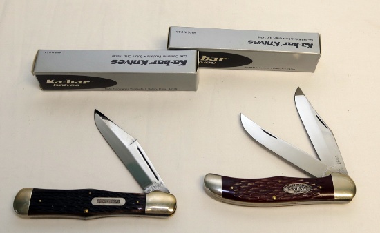 (2) KA-BAR SINGLE BLADE AND DOUBLE BLADE 1997 STAG HANDLED FOL