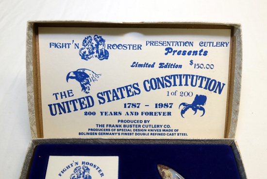 FIGHT'N ROOSTER UNITED STATES CONSTITUTION 1/200 PEARL 2 BLADE KNIFE RUST O