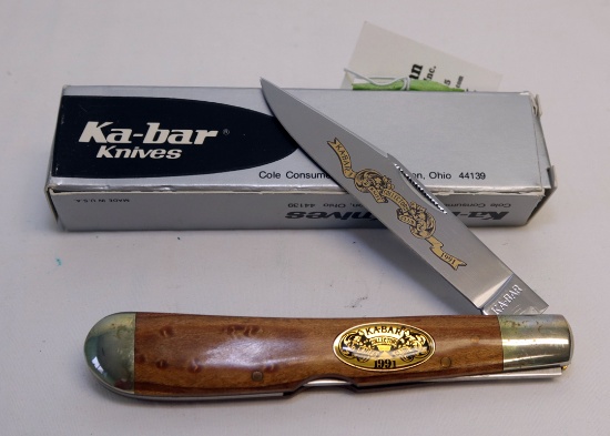 KA-BAR 1991 WOOD HANDLE SINGLE BLADE KNIFE CK91 W/ BOX