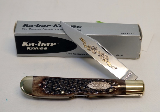 KA-BAR 1993 CK93 BONE HANDLE KNIFE AND BOX