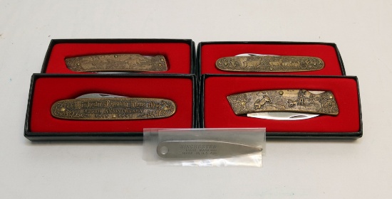 4 WINCHESTER RIFLE KNIVES IN ORIGINAL BOXES INCLUDING 1897, 125TH ANNIVERSA