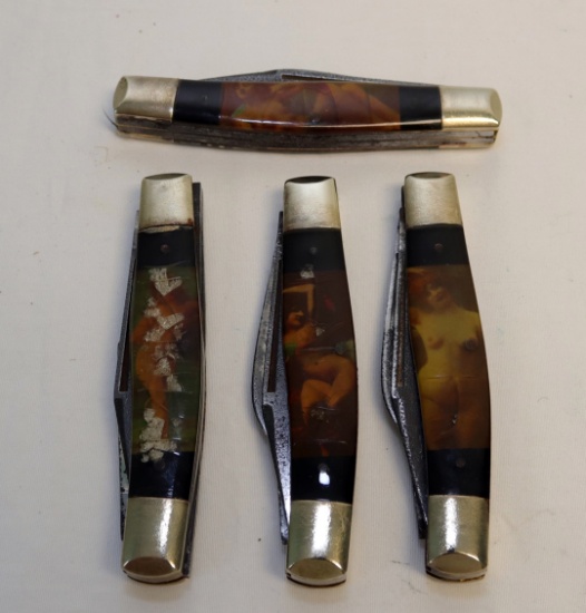 4 FIGHT'N ROOSTERS NUDE POCKET KNIVES VARIED BLADES