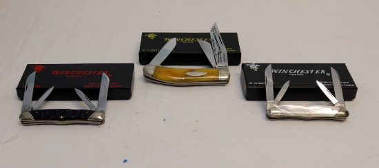 (3)WINCHESTER KNIVES: #4935 PEARL; #3949 YELLOW; #4935