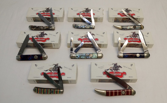 (8) WINCHESTER PRIMARILY BULLET HEAD KNIVES ALL HAVE RUSTY BLADES