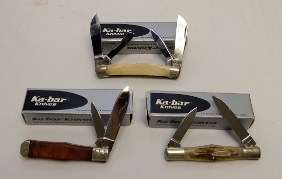 (3) KA-BAR KNIVES: (2) 2-BLADE AND (1) 4-BLADE, DMB88, 14B, AND CBS91