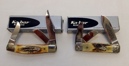 (2) DOG HEAD KA-BAR KNIVES: 3-BLADE BXC90, AND WRA90 DOG HEAD