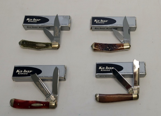 (4) KA-BAR TWO BLADE KNIVES MODEL # HMP89, HMP89, OHO89, OHO89
