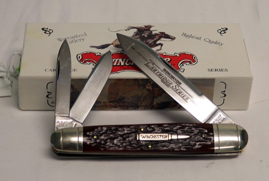 WINCHESTER BULLET KNIFE #39101 2 BLADE BURNT ORANGE BONE JIGGING