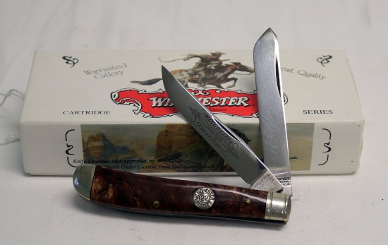 WINCHESTER 20004 DOUBLE BLADE KNIFE BURLWOOD CELLULOID
