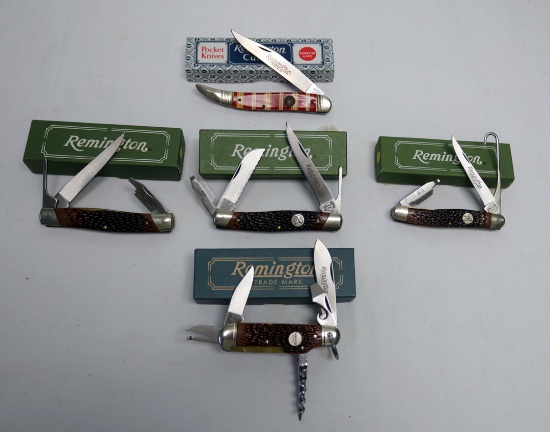 (5) REMINGTON KNIVES, THE FISHERMAN R1615, 1R2WATER FOWL, 1R1 UPLAND, R7 TU