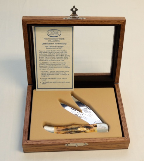 CASE WOODEN BOXED WILBUR & ORVILLE  WRIGHT DOUBLE BLADE KNIFE