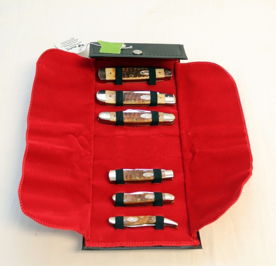 SET OF 6 CASE BONE HANDLED POCKET KNIVES #307 1989 ROGERS BONE SET