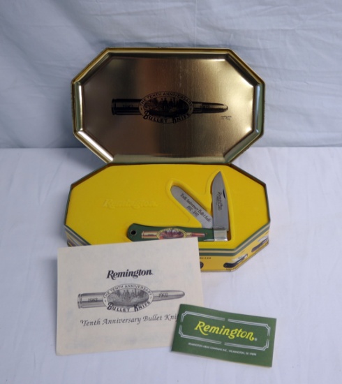 REMINGTON 10TH ANNIVERSARY BULLET KNIFE IN ORIGNAL TIN CASE