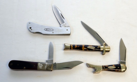 (4)CASE KNIVES: 3.5" BOOT KNIFE,  BARLOW CASE XX,  STAINLESS, AND  GREEN BO