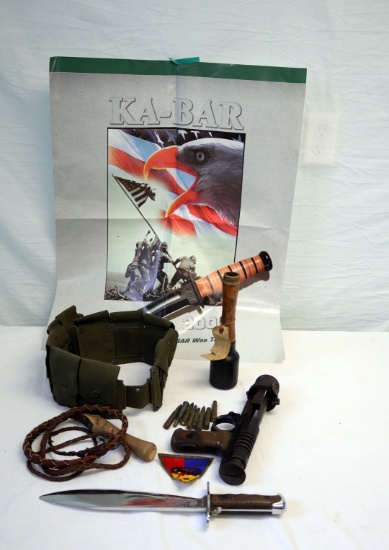 LARGE BLADE, AMMO BELT, MISC PARTS,