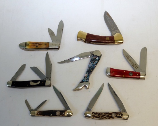 (7) VARIED KNIVES: KA-BAR TREEBRAND 2000, KA-BAR BIG LIL 2008, MIDEASTERN 1