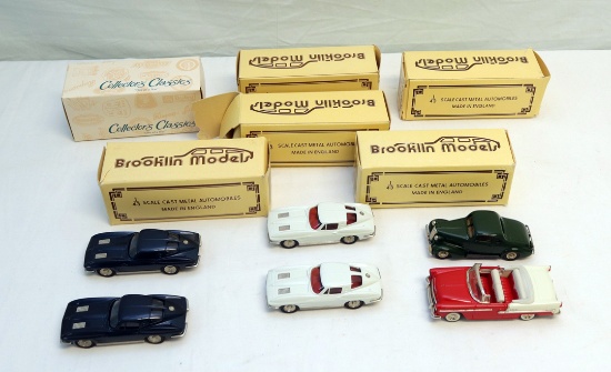 (6) BROOKLIN CORVETTES 55 CHEVY DIECAST CARS