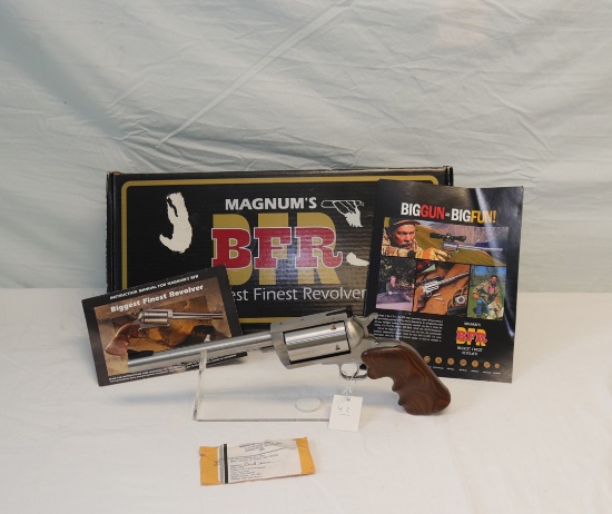 BFR MAGNUM 500 S&W REVOLVER, 8" BARREL WITH ORIGINAL BOX, S/N JT07585