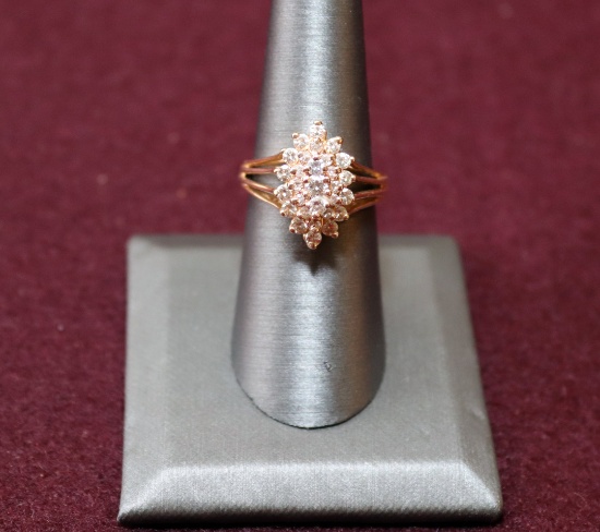 YELLOW GOLD CLUSTER DIAMOND RING 1/2 CT TOTAL WEIGHT