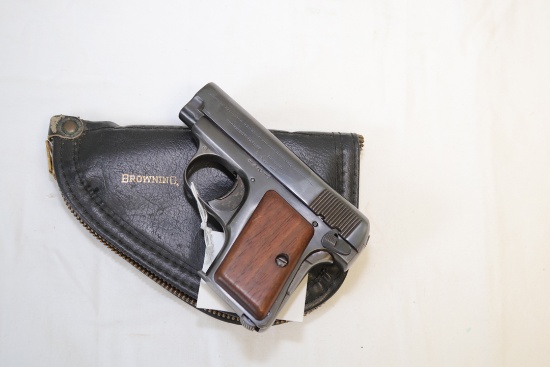 BROWNING 25 COLT AUTO WITH BROWNING LEATHER CASE, 1" BARREL, SEMI AUTOMATIC