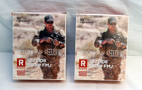 (2) FULL BOXES OF AMERICAN SNIPER 12.7X108 680 GRAIN