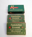 (3) ANTIQUE REMINGTON BOXES, 2 OF THEM ARE FULL OF 30.6 AND (1) 38 SPECIAL