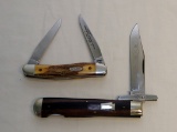 (2) KNIVES A CASE  MUSKRAT 1993 ABCA 1/800 STAG HANDLED FOLDING KNIFE AND A SXM 1993