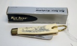 KA-BAR WHALER SINGLE BLADE KNIFE W/WHALE ETCHED ON BLADE AND ON THE REVERSE
