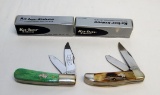 (2) DOG HEAD KA-BAR KNIVES:  1990 LIMITED EDITION #KLO90 2 BLADE W/ GREEN H