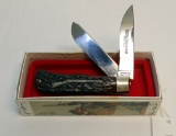 WINCHESTER 29103 FOLDING TWO BLADE RIFLE KNIFE, RODGERS JIGGING BURNT ORANGE HAND
