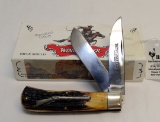 WINCHESTER 28103 DOUBLE BLADE BONE HANDLED RIFLE SHIELD STAG HANDLED KNIFE W/ ORI