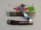 WINCHESTER 19107 BURNT ORANGE JIGGING BONE HANDLED BULLET KNIFE AND BOX