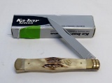 KA-BAR MODEL LJN90 #142 SINGLE BLADE DOG HEAD KNIFE AND BOX