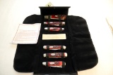 SET OF 6 CASE RED BONE SERIES KNIVES IN CASE ONE MISSING EMBLEM