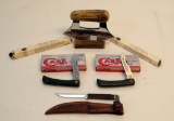 (2) CASE POCKET STEELS, A CASE PETITE HUNTING KNIFE W/ SHEATH, 2 CASE FOLDE