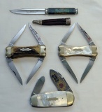 (4) FIGHT'N ROOSTER CLUB KNIVES: ELEPHANT TOE IN PEARL; BACK TO BACK MUSKRA