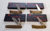 (4) WINCHESTER BRASS POCKET KNIVES IN ORIGINAL BOXES MODEL 1912, MODEL 42VS