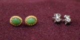 14 CT STAR DIAMOND EARRINGS AND 14 CT  NEPHRITE EARRINGS