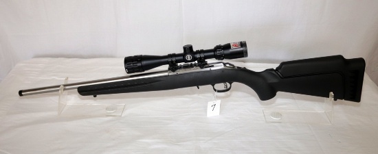 RUGER AMERICAN COMPOSITE STOCK, STAINLESS 22LR BOLT RIFLE W/ A17 BUSHNELL SCOPE SN 834-66866